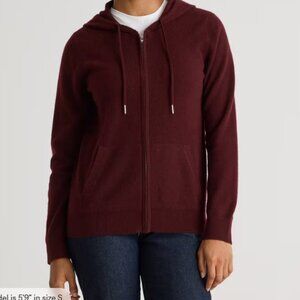 Quince Mongolian Cashmere Full-Zip Hoodie M Rich Burgundy NWT